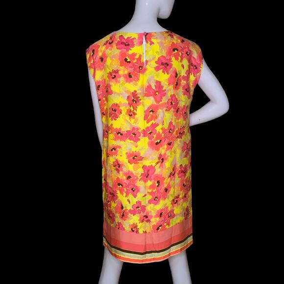 Loft Boxy Floral Dress Size 8 Yellow and Orange Slit Sleeves - Picture 4 of 16